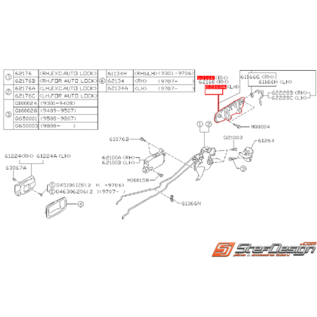 Poignet de porte extérieur arrière origine SUBARU GT 94-00