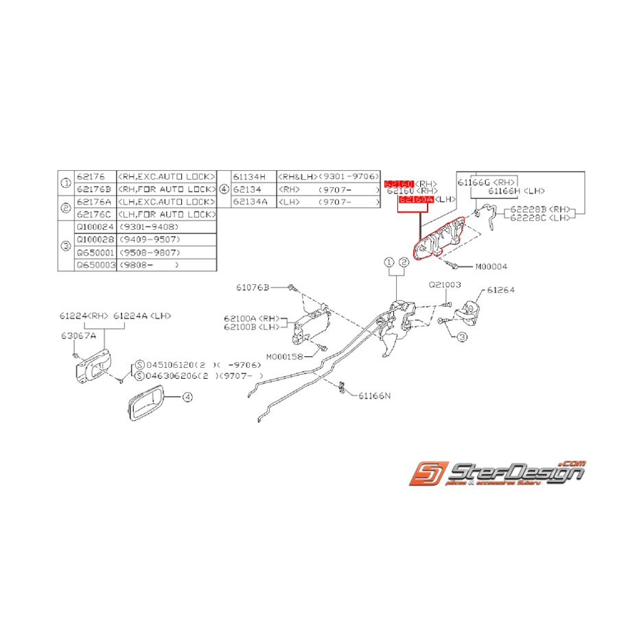 Poignet de porte extérieur arrière origine SUBARU GT 94-00