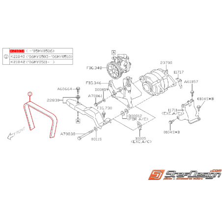 Courroie d'alternateur origine SUBARU LEGACY 2004