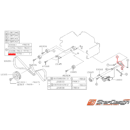 Support de galet tendeur origine SUBARU GT 1997-1998