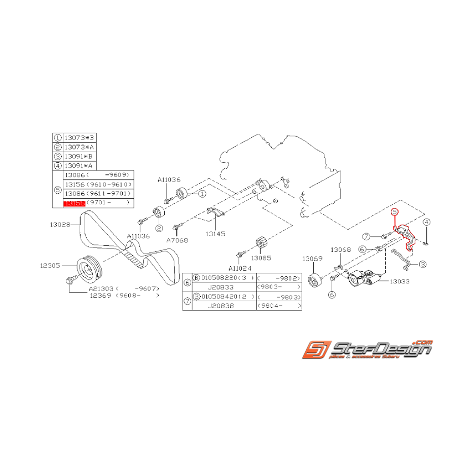 Support de galet tendeur origine SUBARU GT 1997-1998 Support de galet tendeur origine SUBARU GT 1997-1998