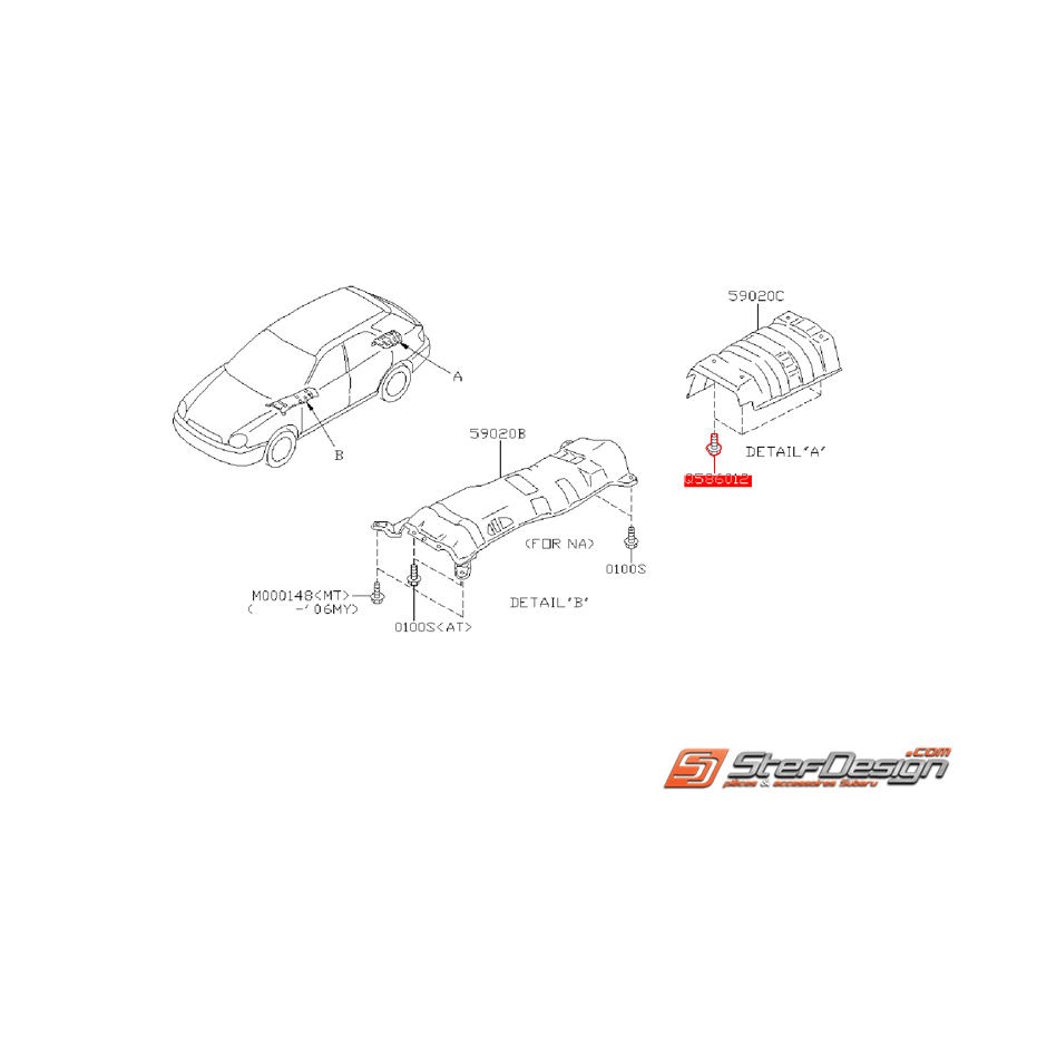 Vis de fixation de tôle pare chaleur d'échappement WRX/STI 01-07 Vis de fixation de tôle pare chaleur d'échappement WRX/STI 01-07