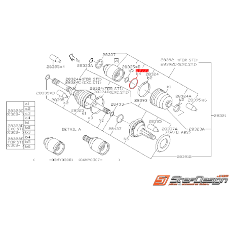 Circlip de cardan avant SUBARU WRX 01-03