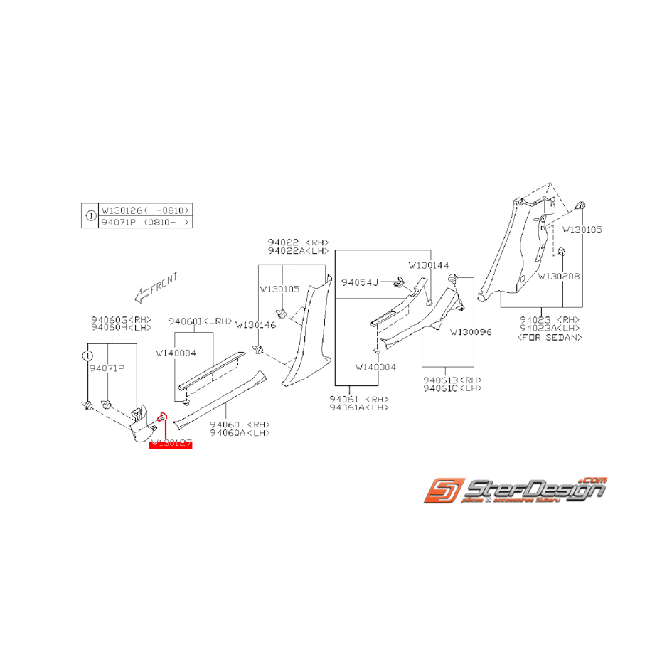 Clips de fixation de moquette avant SUBARU WRX/STI 08-14