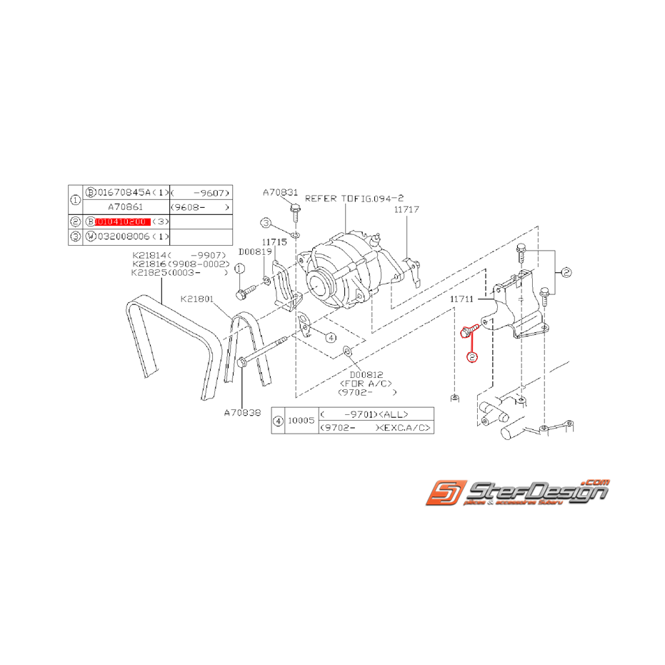 Vis de support d'alternateur SUBARU GT 94-00