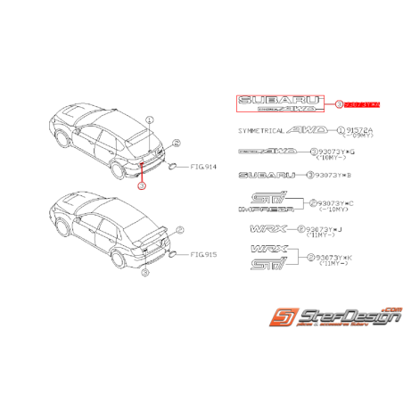 Logo de coffre "SUBARU AWD" SUBARI STI 10-14