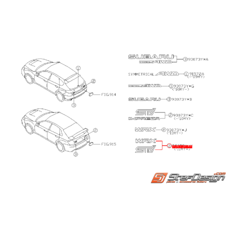 Logo de coffre "WRX STI" SUBARU STI 10-14