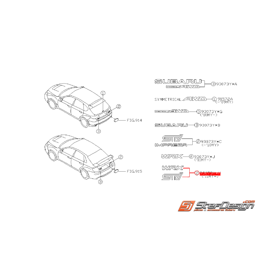 Logo de coffre "WRX STI" SUBARU STI 10-14