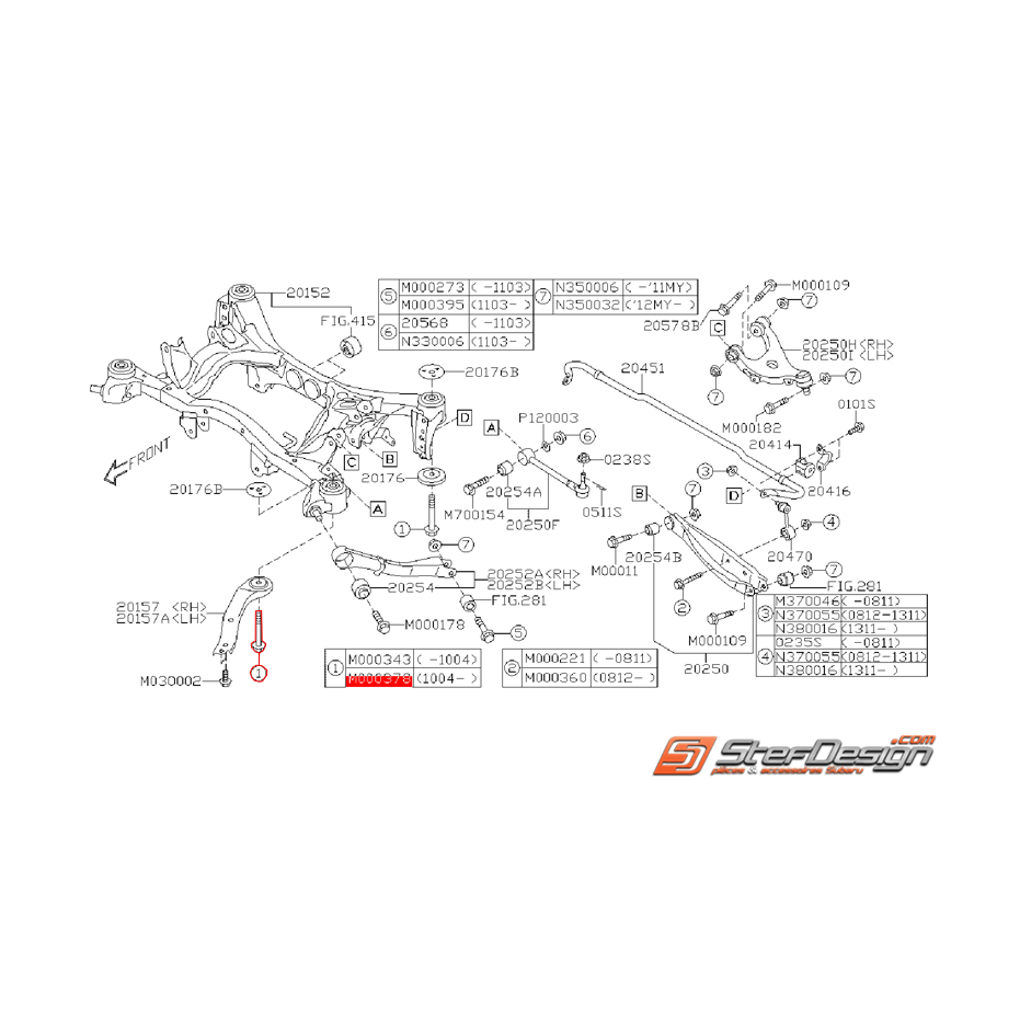 Vis de berceau arrière SUBARU WRX/STI 08-14