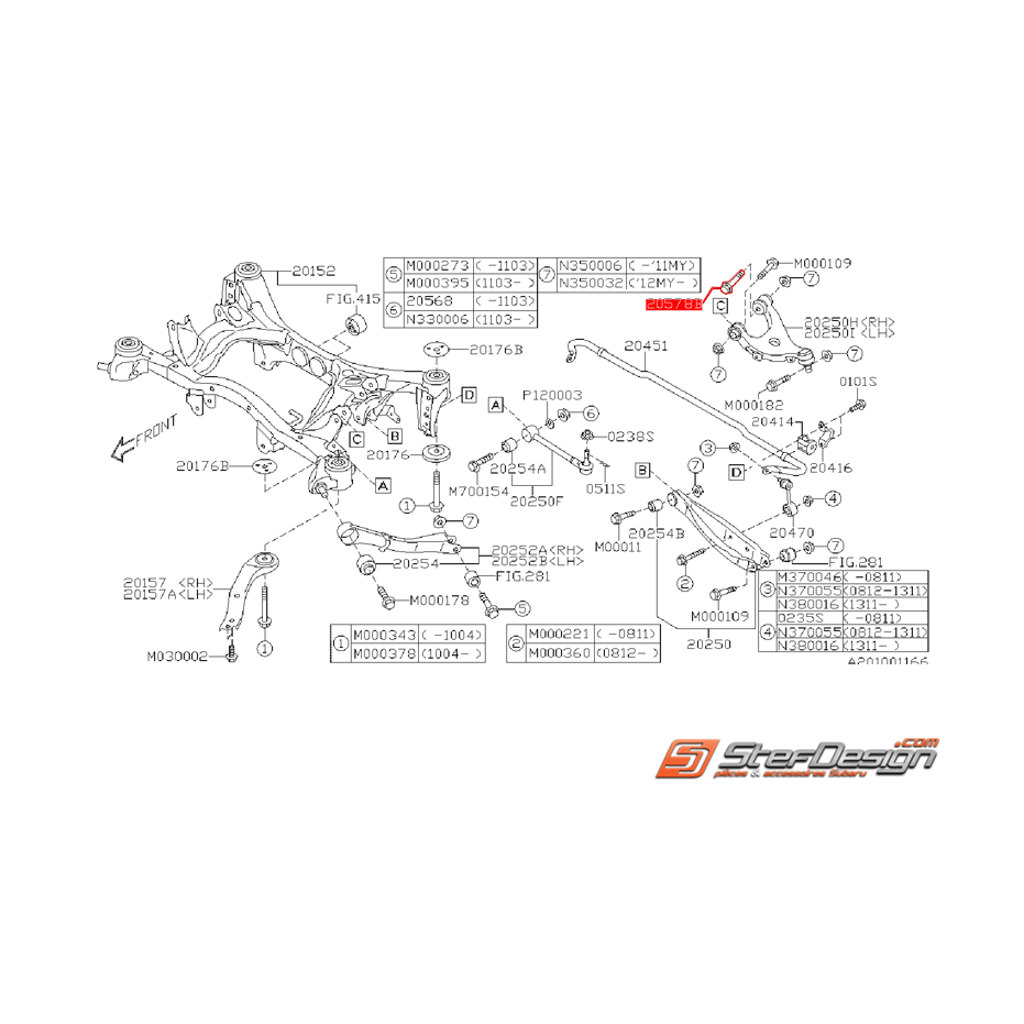 Vis de fixation de bras arrière WRX/STI 08-14 Vis de fixation de bras arrière WRX/STI 08-14