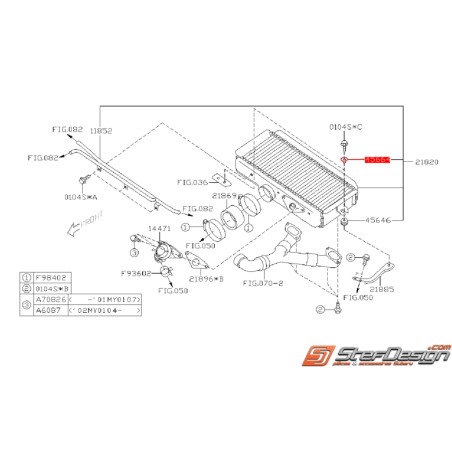 Entretoise de vis d'échangeur SUBARU WRX/STI 01-07