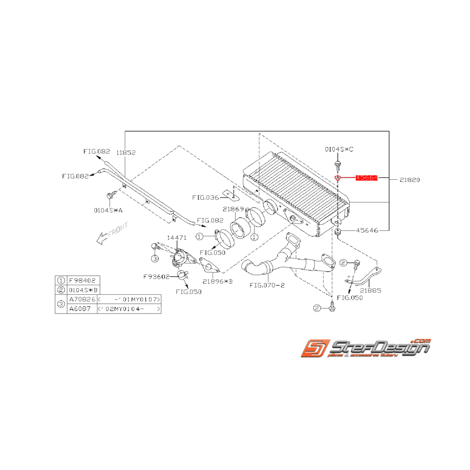 Entretoise de vis d'échangeur SUBARU WRX/STI 01-07