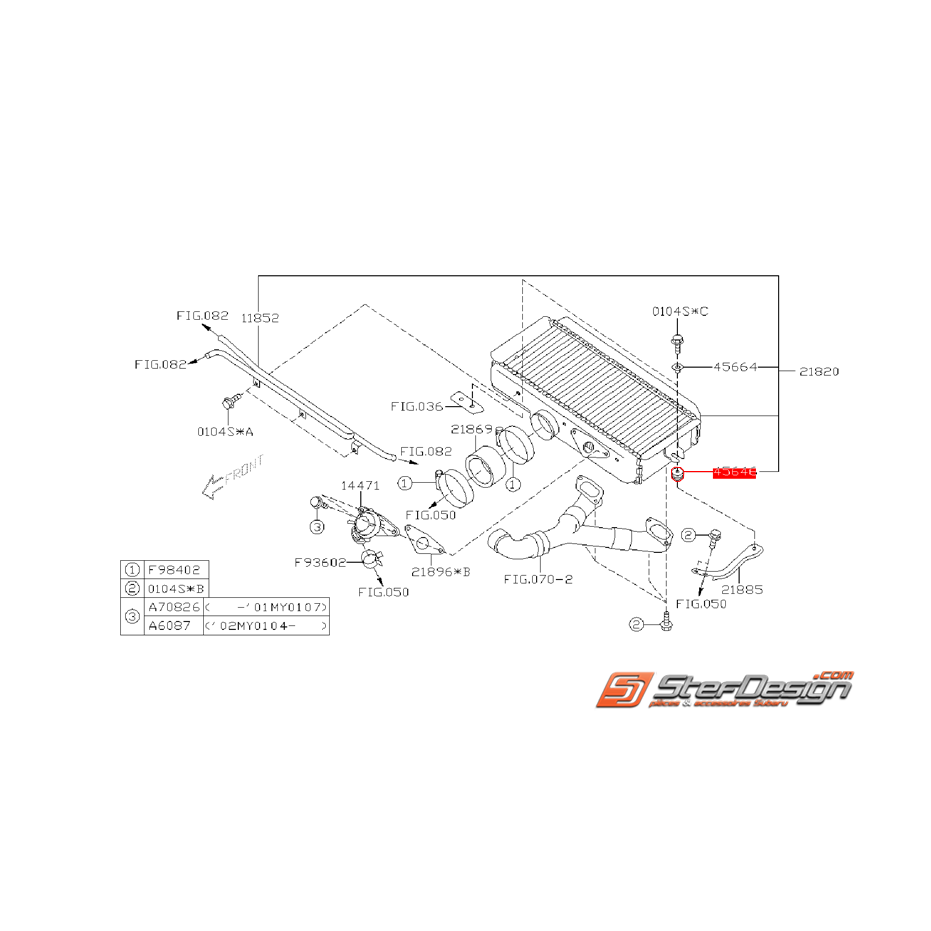 Silent bloc de support d'échangeur SUBARU WRX/STI 01-07