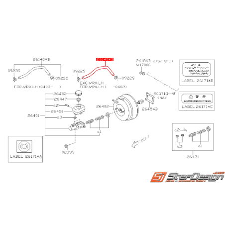 Durite de dépression de maître cylindre SUBARU WRX 01-07 STI 01-02 