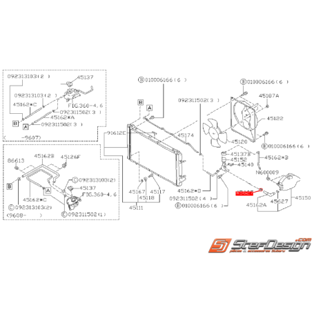 Attache tuyau de radiateur d'eau SUBARU GT 93-00