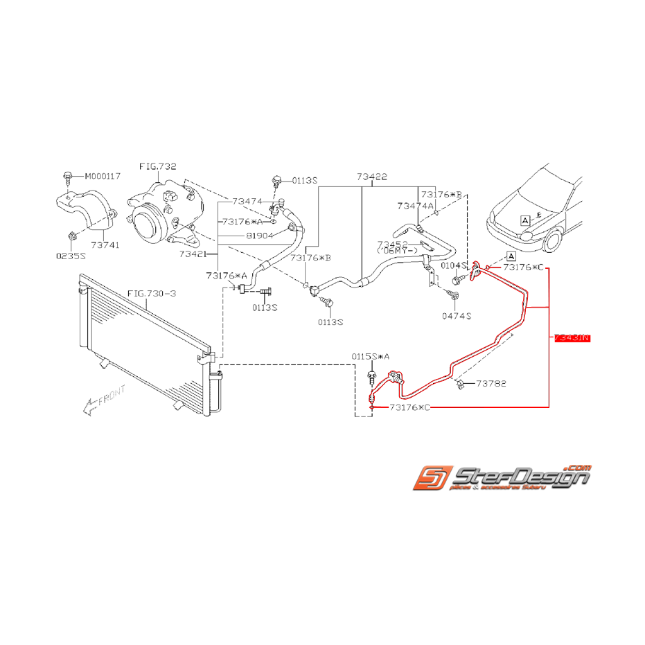 Durite rigide de climatisation RHD (Conduite a droite) SUBARU WRX/STI 01-07