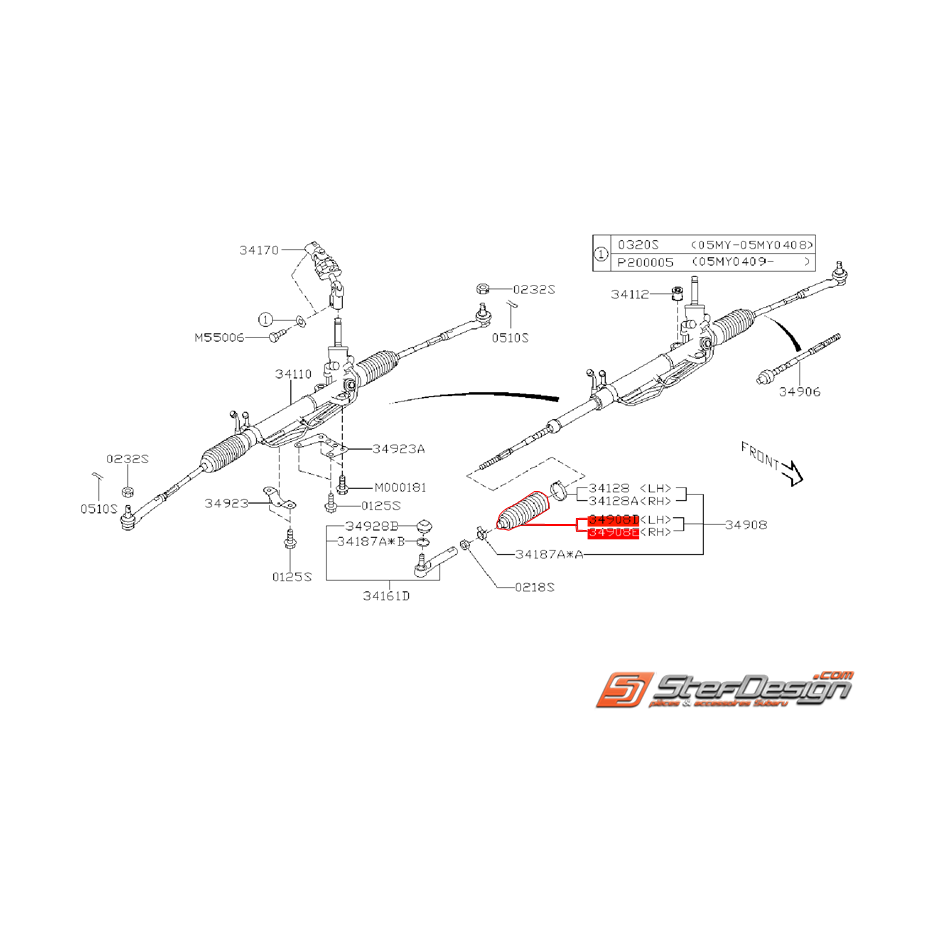Soufflet de crémaillère de direction SUBARU WRX/STI 05-07