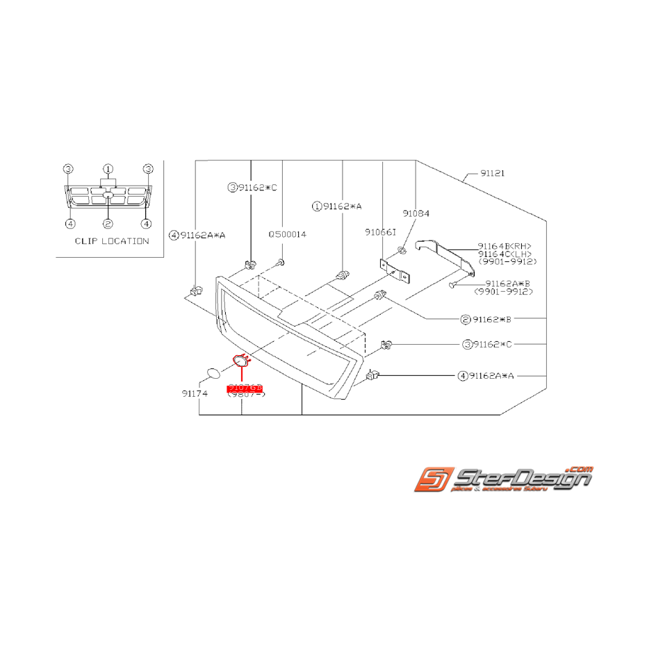 Support de logo de calandre SUBARU FORESTER 98-02