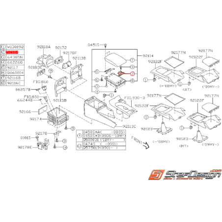 Locket de console centrale SUBARU WRX 2008 Diesel