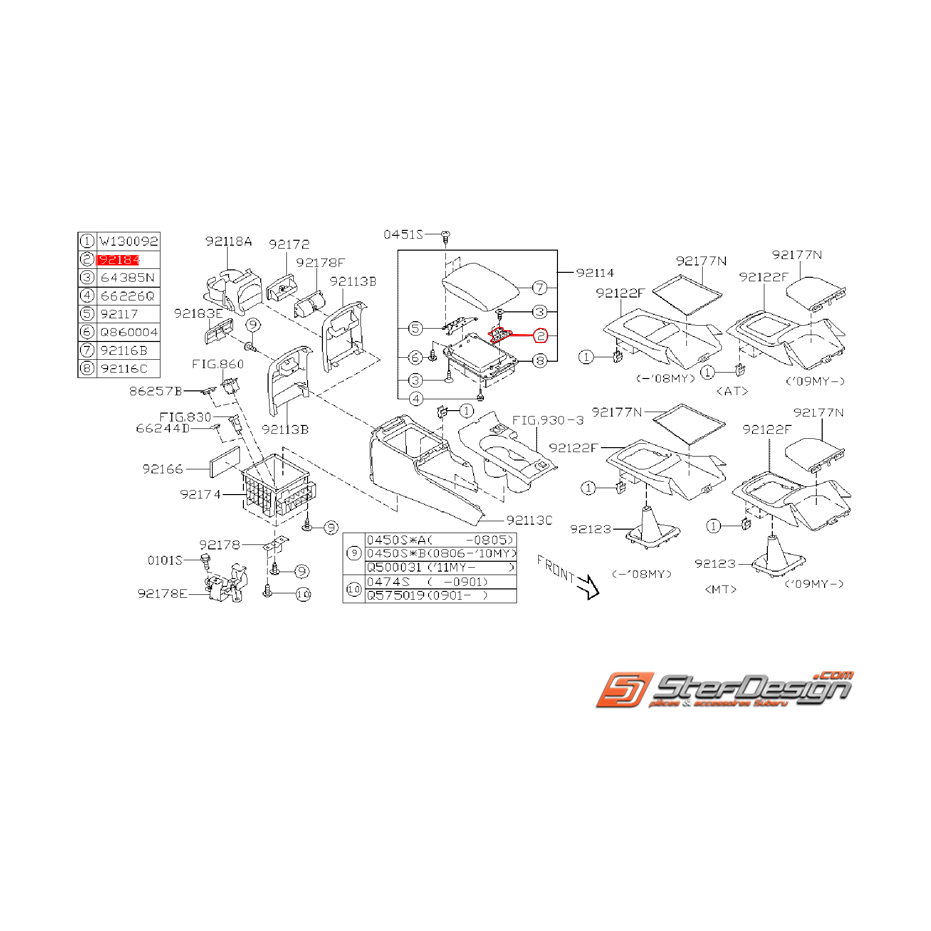 Locket de console centrale SUBARU WRX 2008 Diesel