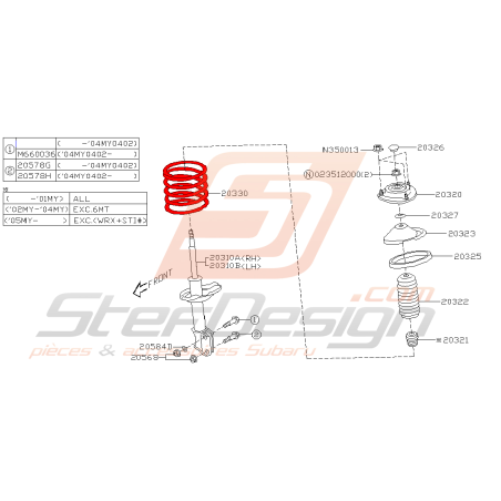 Ressort amortisseur avant origine WRX break 2001-2002