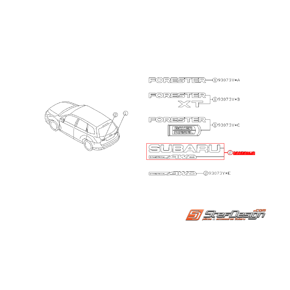 Logo de coffre SUBARU & SYMETRICAL AWD