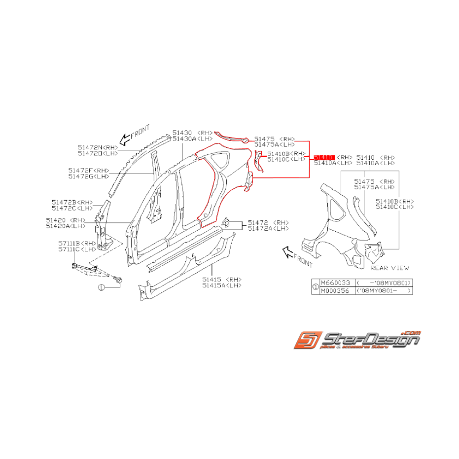 Aile arrière extérieur origine SUBARU STI 08-10