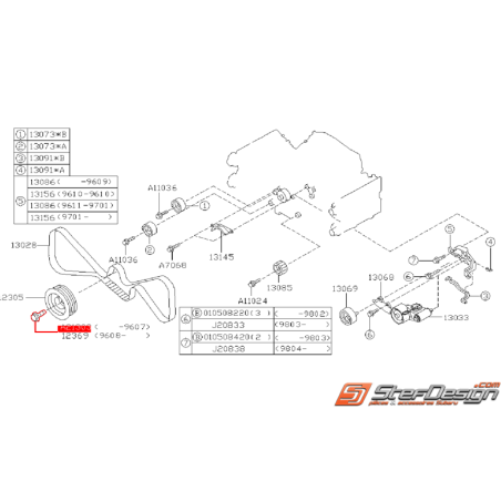 Vis de poulie de vilebrequin SUBARU GT 94 au 07/1996