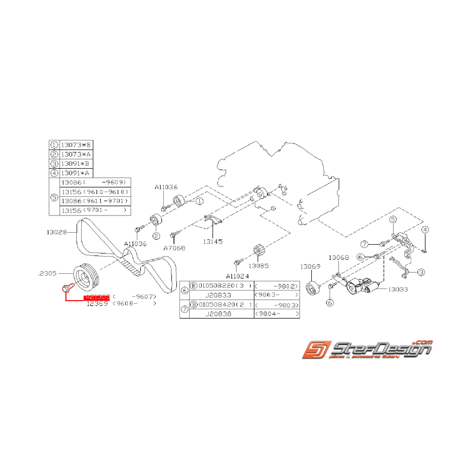 Vis de poulie de vilebrequin SUBARU GT 94 au 07/1996 Vis de poulie de vilebrequin SUBARU GT 94 au 07/1996