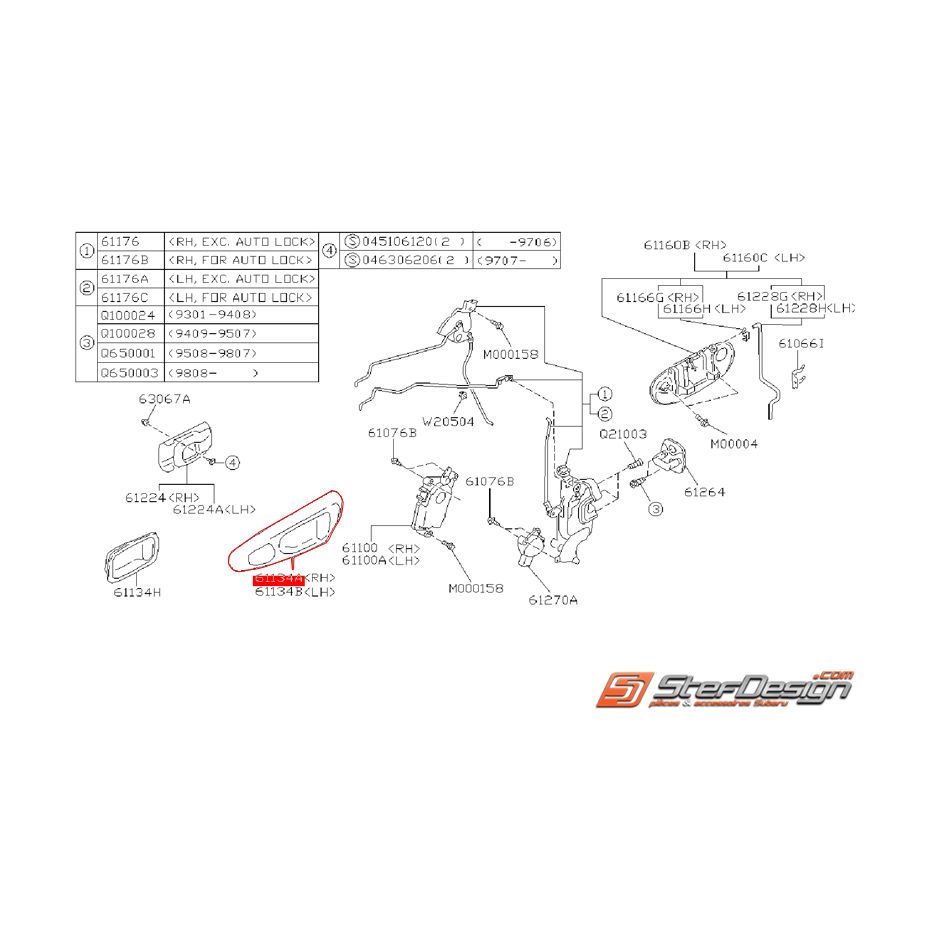 Entourage de poignée de porte avant SUBARU GT 98-00