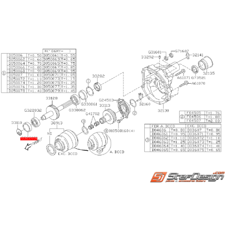 Roulement de boite de transfert boite 6 vitesses SUBARU STI 01-18