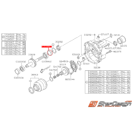 Roulement de boite arrière de boite de transfert SUBARU STI 01-18