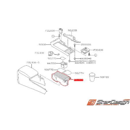 Vide poche centrale SUBARU STI 08-14