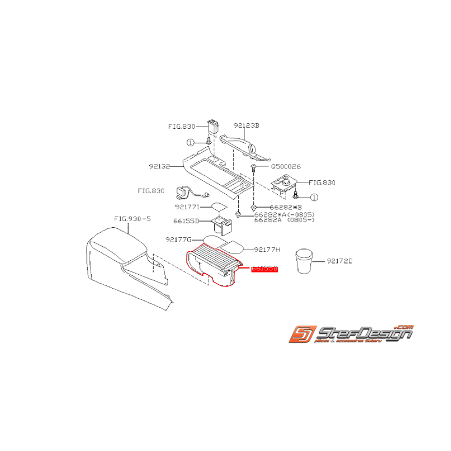 Vide poche centrale SUBARU STI 08-14