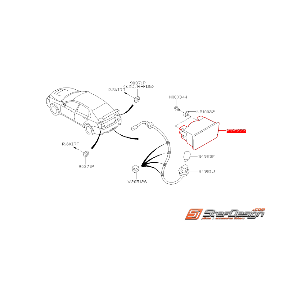 Optique centrale d'anti-brouillard arrière SUBARU STI 11-14