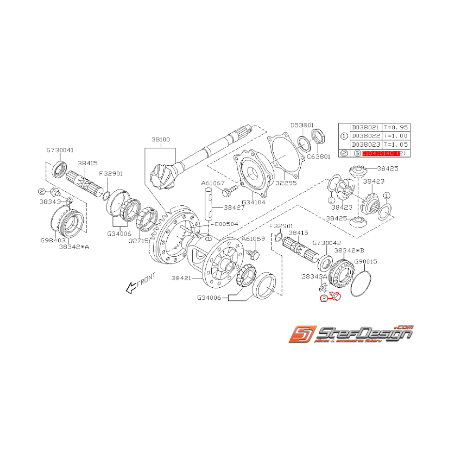 Vis de retenue de différentiel centrale SUBARU STI 01-16