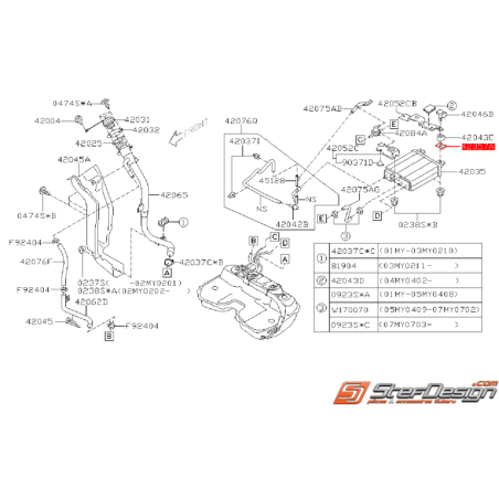 Plaque de fixation de canister SUBARU WRX/STI 01-07