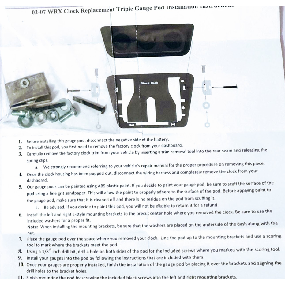 Console 3 manomètres centrale SUBARU Impreza WRX/STI 01-07 Console 3 manomètres centrale SUBARU Impreza WRX/STI 01-07