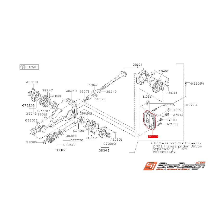 Couvercle de pont arrière origine SUBARU STI 01-07