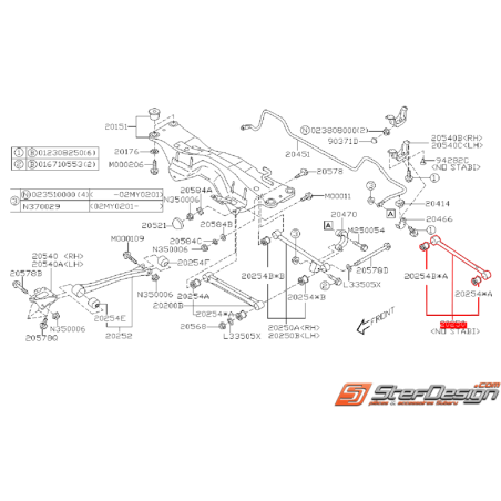 Tirants arrières origine SUBARU STI 2004