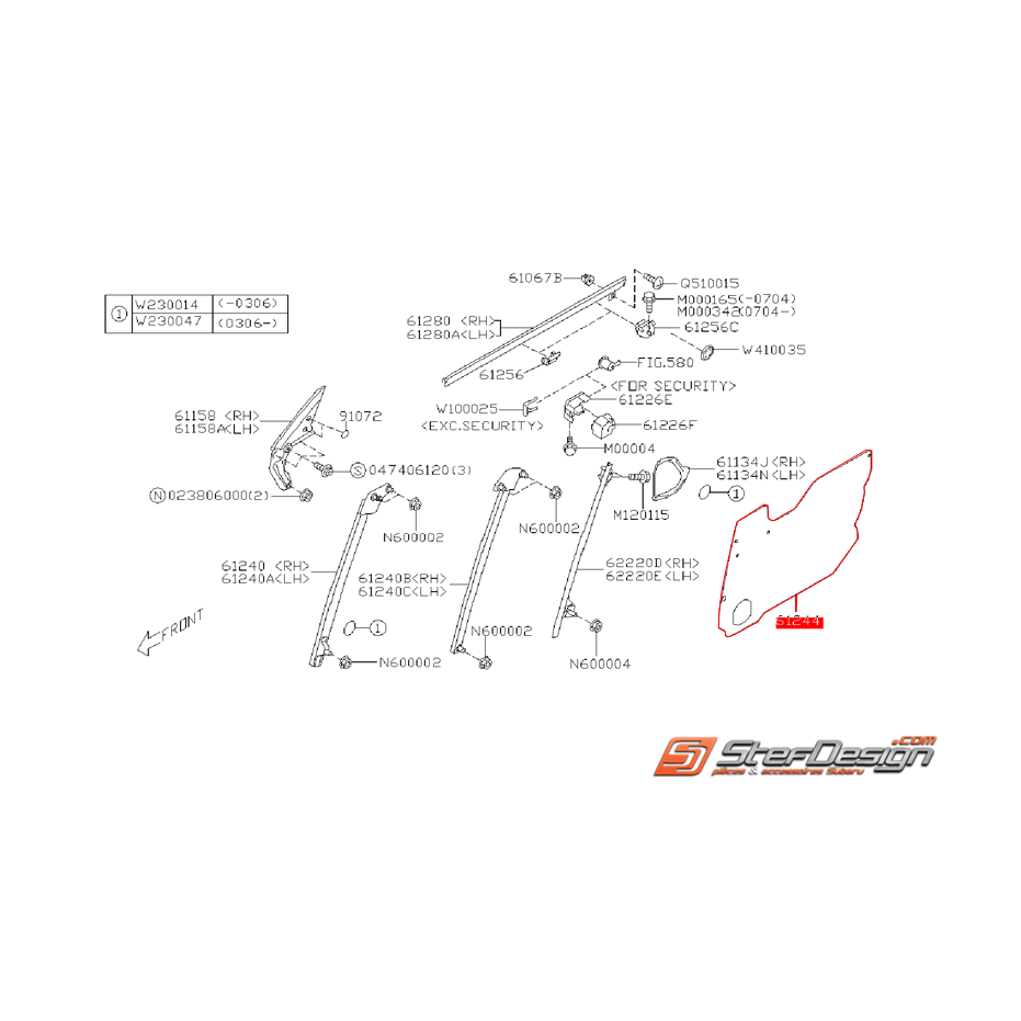 Film de protection de porte avant SUBARU FORESTER TURBO 03-08