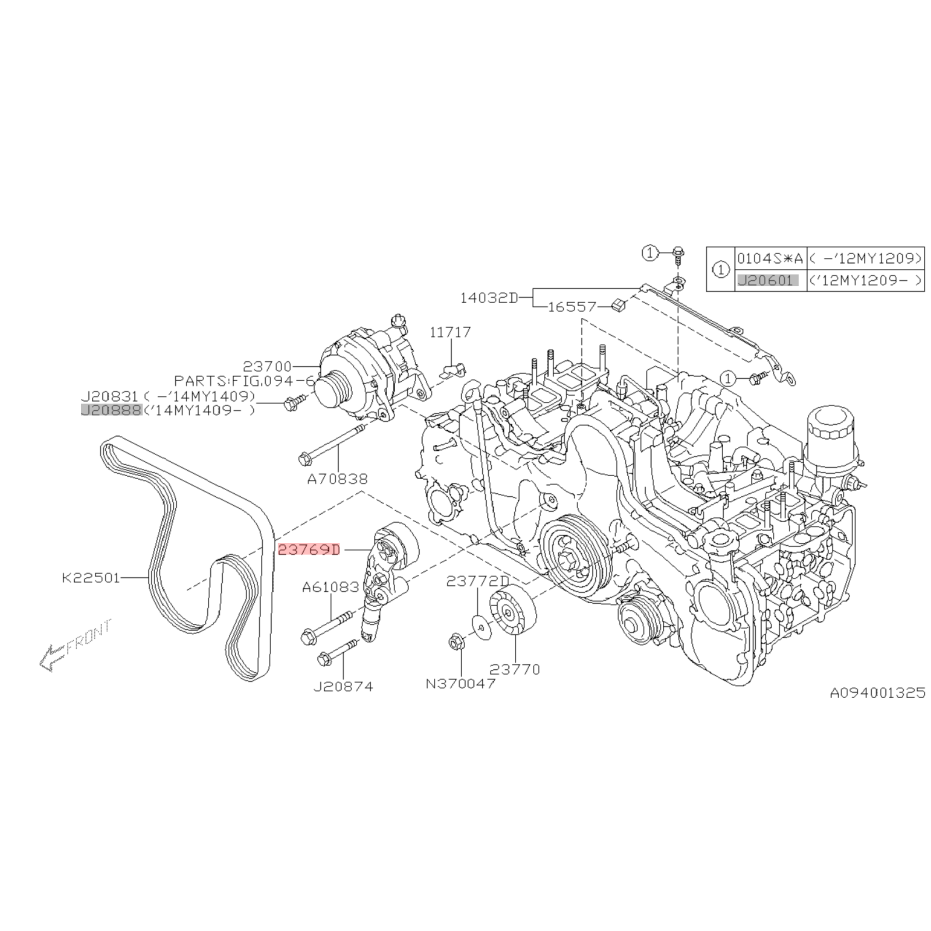Tendeur courroie accessoire origine subaru XV 2.0l diesel