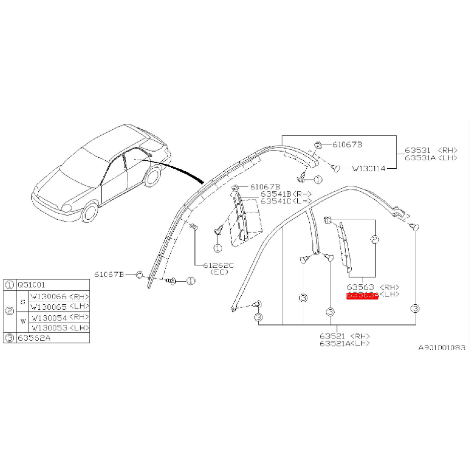 Garniture montant de porte subaru WRX/STI 01-07