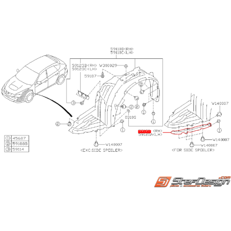 Extension de pare boue avant SUBARU WRX 08-11