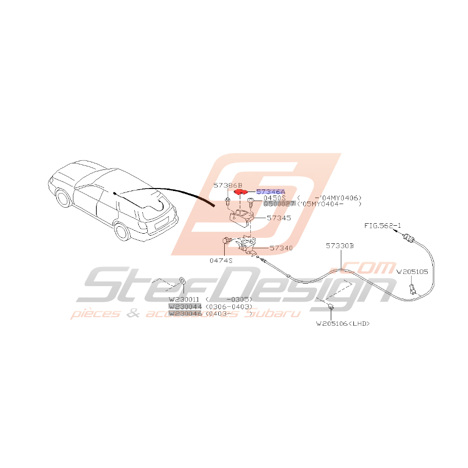 Poignée d'ouverture de trappe essence WRX 2003 break