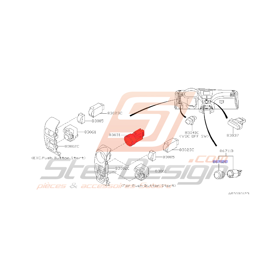 Bouton de démarrage STI 2008-2014