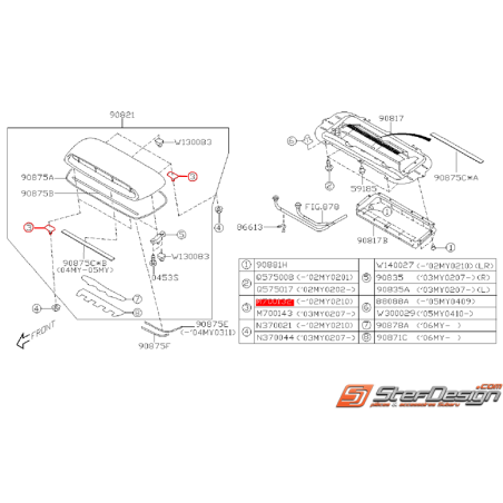 Vis de prise d'air de capot SUBARU WRX/STI 01 au 02/01/2002