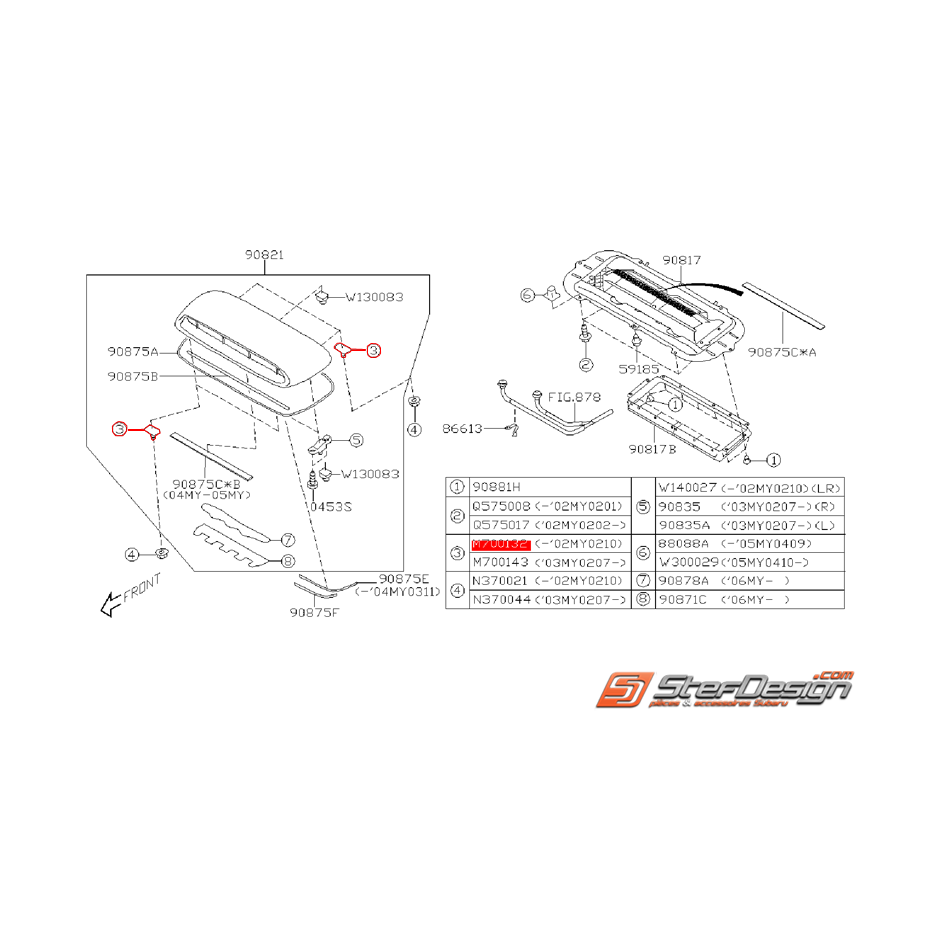Vis de prise d'air de capot SUBARU WRX/STI 01 au 02/01/2002 Vis de prise d'air de capot SUBARU WRX/STI 01 au 02/01/2002