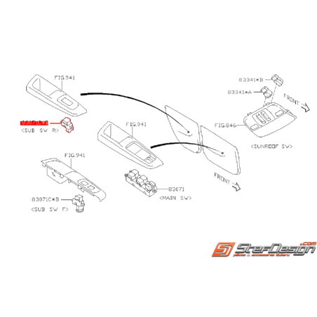 Bouton lève vitre arrière SUBARU WRX/STI 08-14