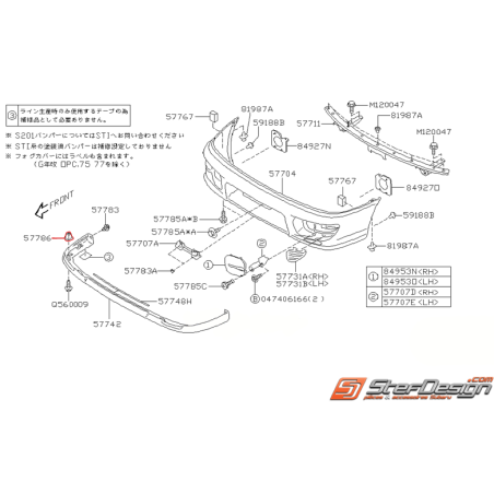 Entretoise de lame avant STI V6 SUBARU GT 99-00